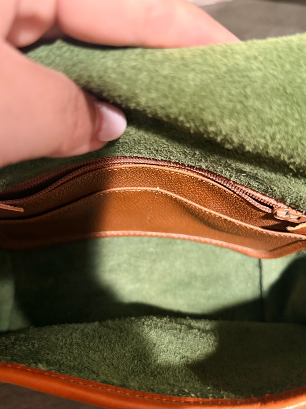 Dooney & Bourke Green Leather Crossbody with Tan Trim and Buckle - Picture 5 of 6